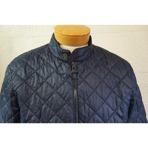 Barbour Harrington Quilted Jacket Mens L Navy Blue Full Zip Tartan Plaid - Picture 3 of 15